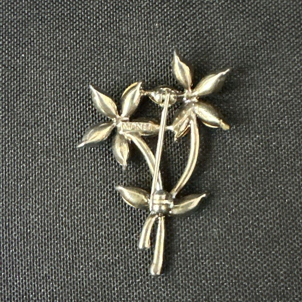 Vintage Monet Double Flower Rhinestone Marquise Crystal Pin Brooch - Picture 4 of 5
